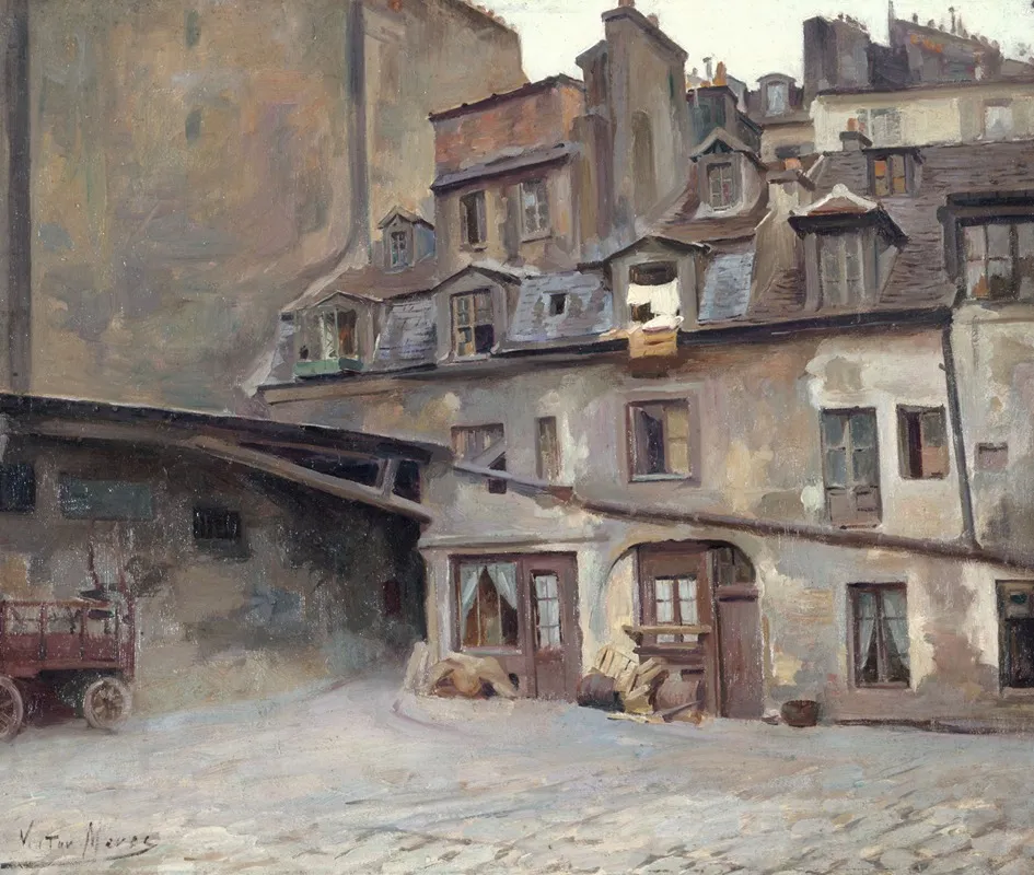 La Cour De Lauberge Du Cheval Blanc Rue Mazet by Victor Marec - Canvas Print