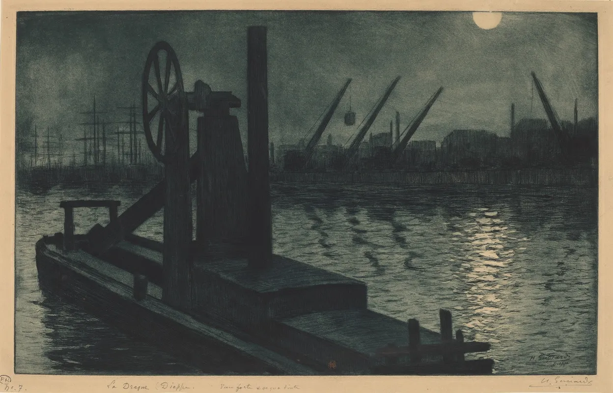 La Drague Dieppe A Dredger In Dieppe Harbor By Moonlight