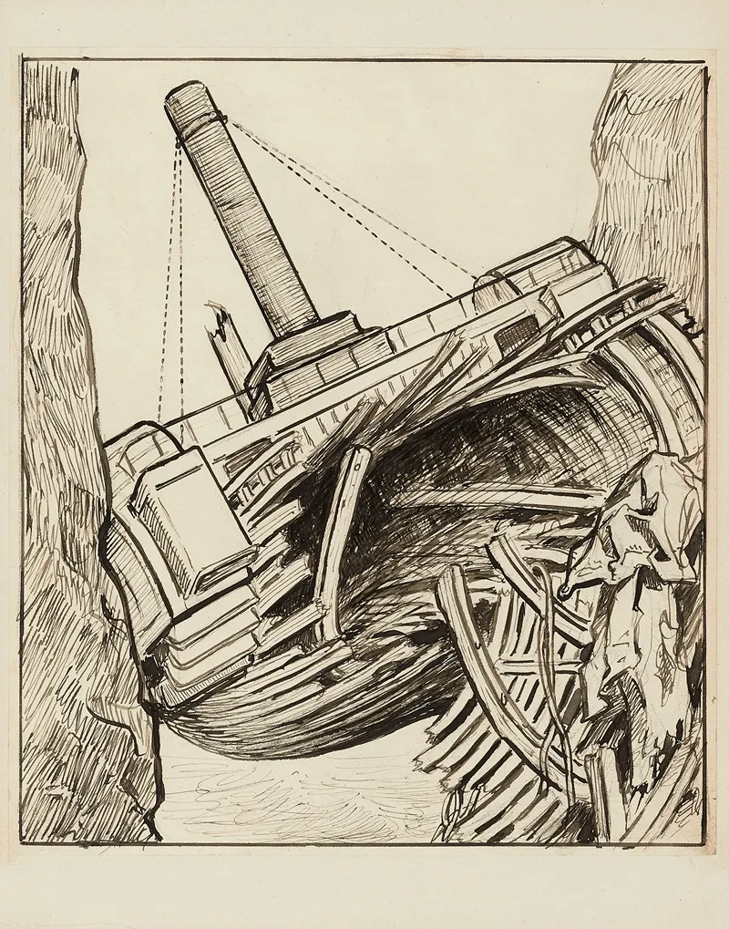 La Durande Entre Les Rochers Douvres Dessin Pour Le Cul De Lampe De La Table Des Matieres Et Des Gravures by Achille Granchi-Taylor - Canvas Print