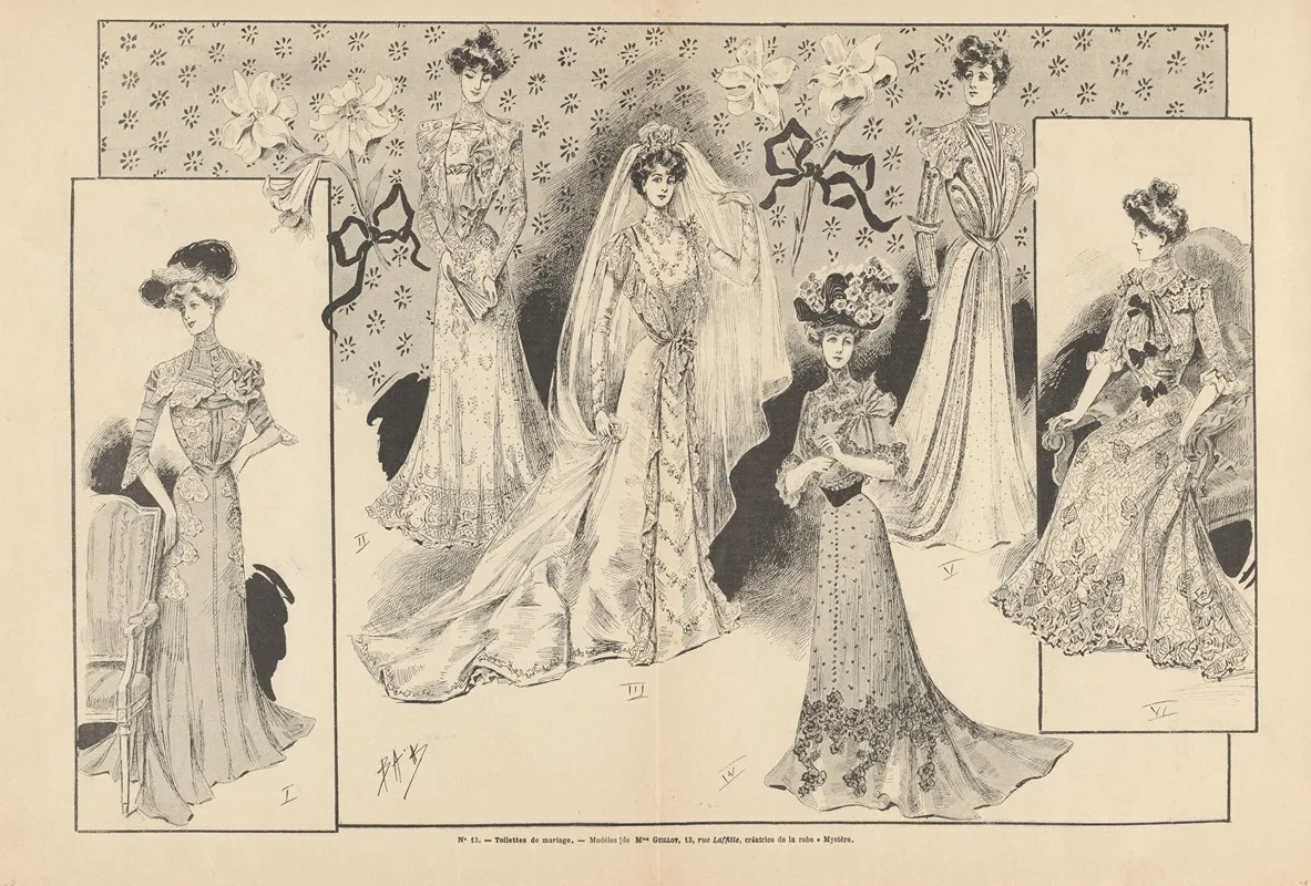 La Nouvelle Mode No 23 Toilettes De Mariage by Félix Fournery - Canvas Print