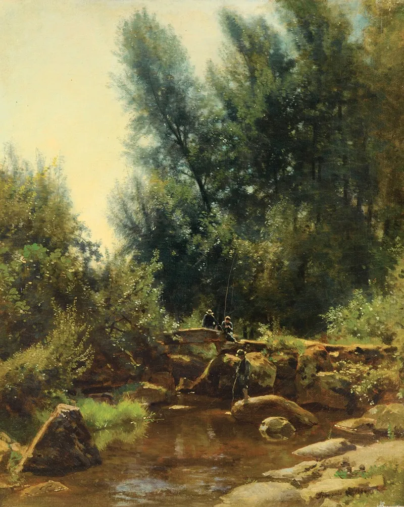 La Partie De Peche by Francois-Louis Français - Canvas Print