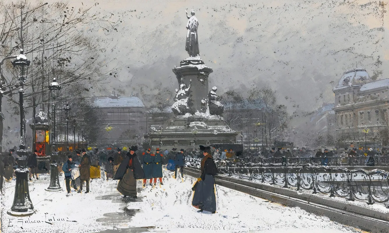 La Place De La Republique Neige by Eugène Galien-Laloue - Canvas Print