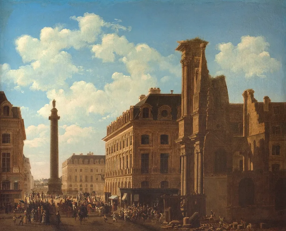 La Place Vendome Et La Rue De Castiglione Avec Les Ruines De Leglise Des Feuillants by Etienne Bouhot - Canvas Print