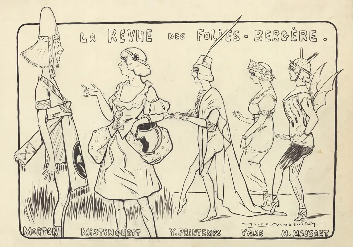 La Revue Des Folies Bergere 3 by Yves Marevéry - Canvas Print