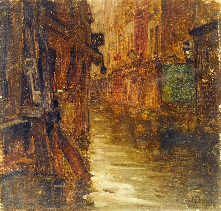 La Rue De Bievre Vue Du Boulevard Saint Germain Inondations De 1910 by Germain Eugène Bonneton - Canvas Print