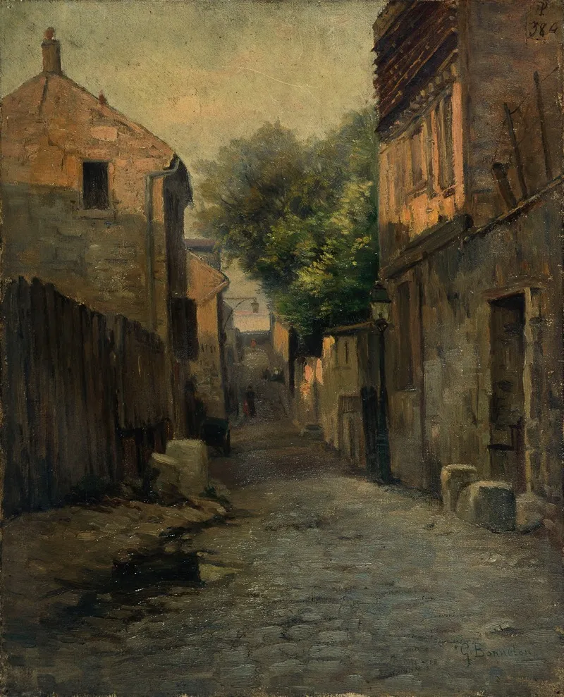 La Rue De La Fontaine A Mulard Place De Rungis by Germain Eugène Bonneton - Canvas Print