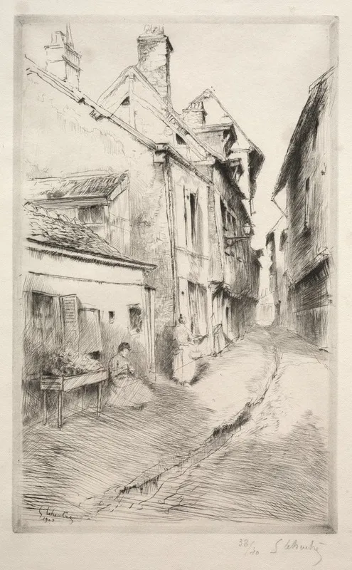 La Rue De Lecole A Troyes by Gustave Leheutre - Canvas Print