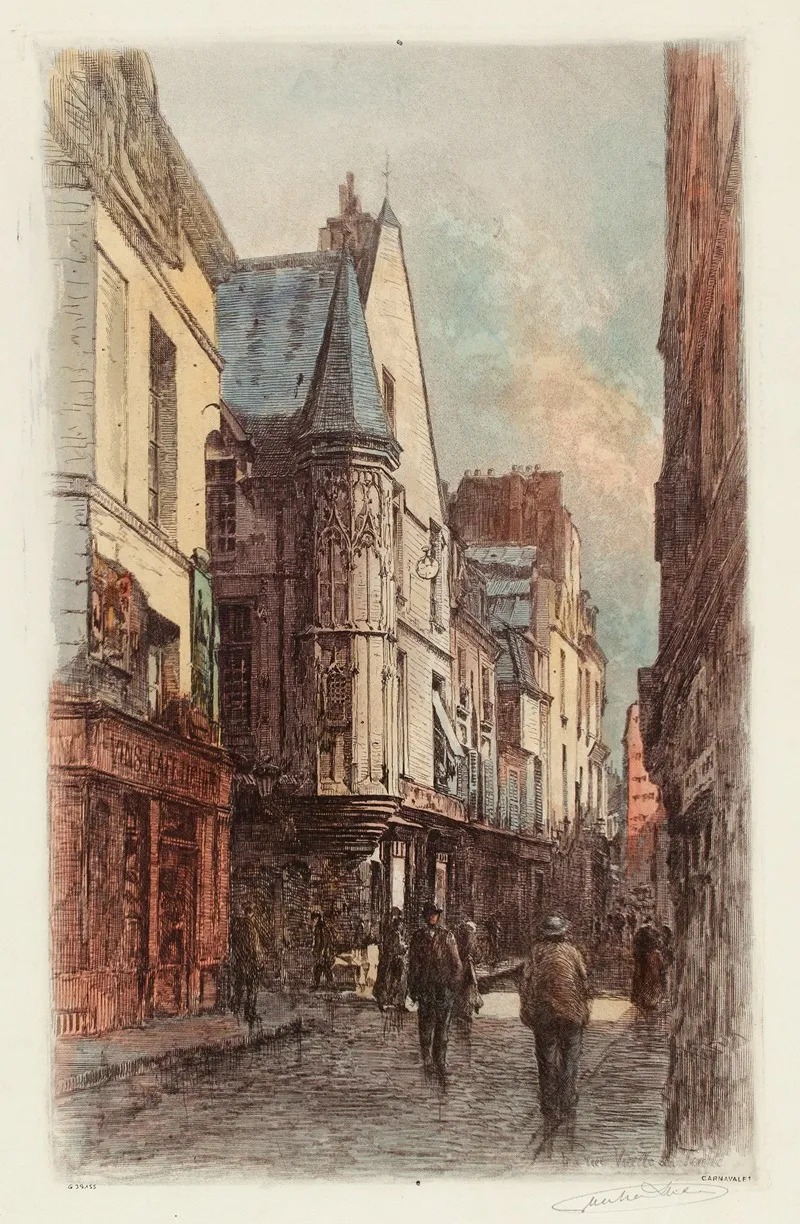 La Rue Vieille Du Temple Au Coin De La Rue Des Francs Bourgeois by Lucien Marcelin Gautier - Canvas Print