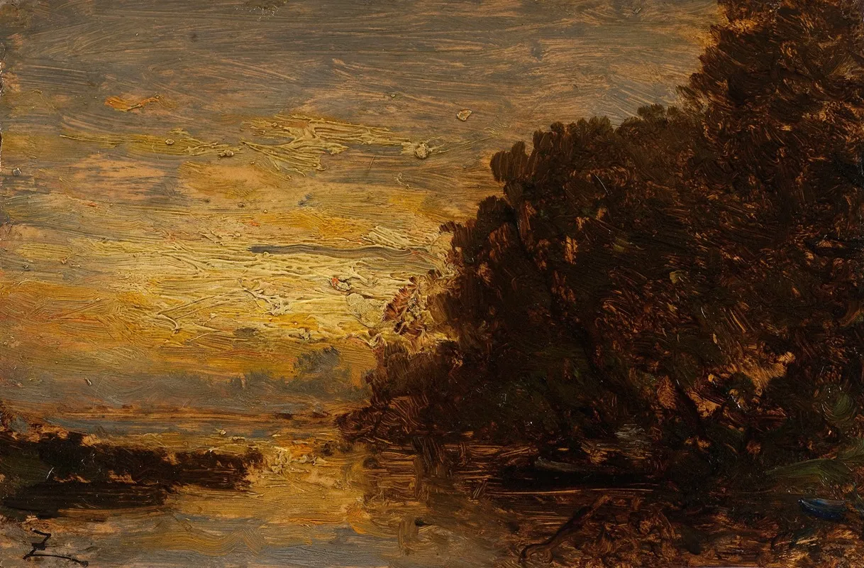La Seine A Billancourt Coucher De Soleil by Félix Ziem - Canvas Print
