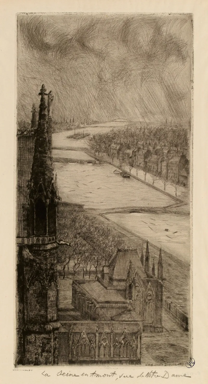 La Seine En Amont Vue De Notre Dame by Jean-Jules Dufour - Canvas Print