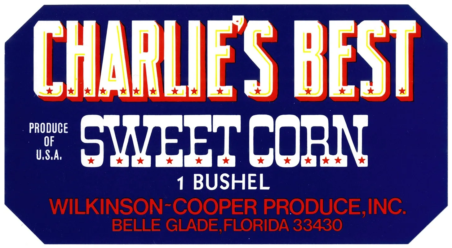 Label For Charlies Best Sweet Corn Blue