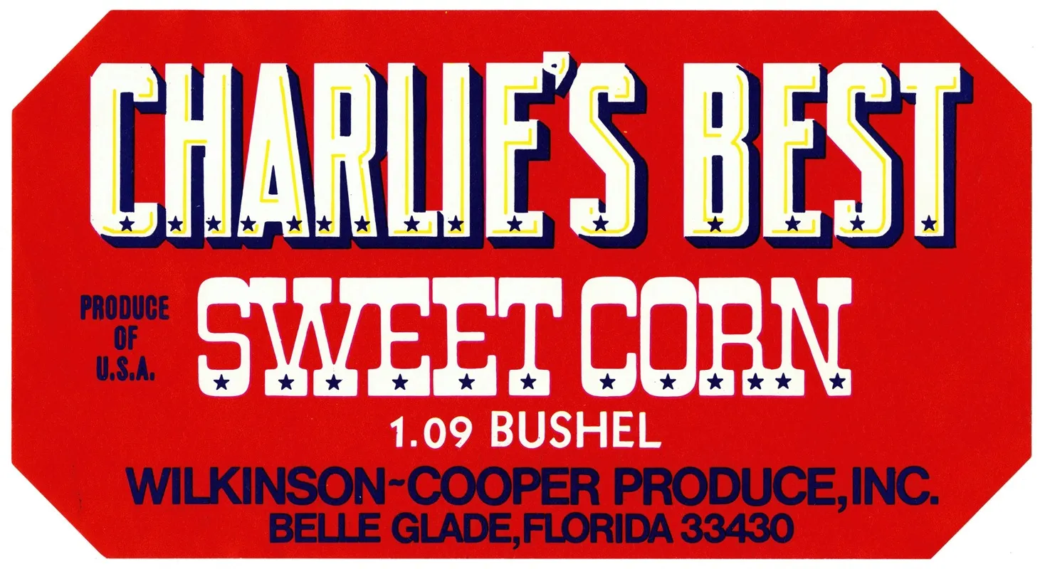 Label For Charlies Best Sweet Corn Red