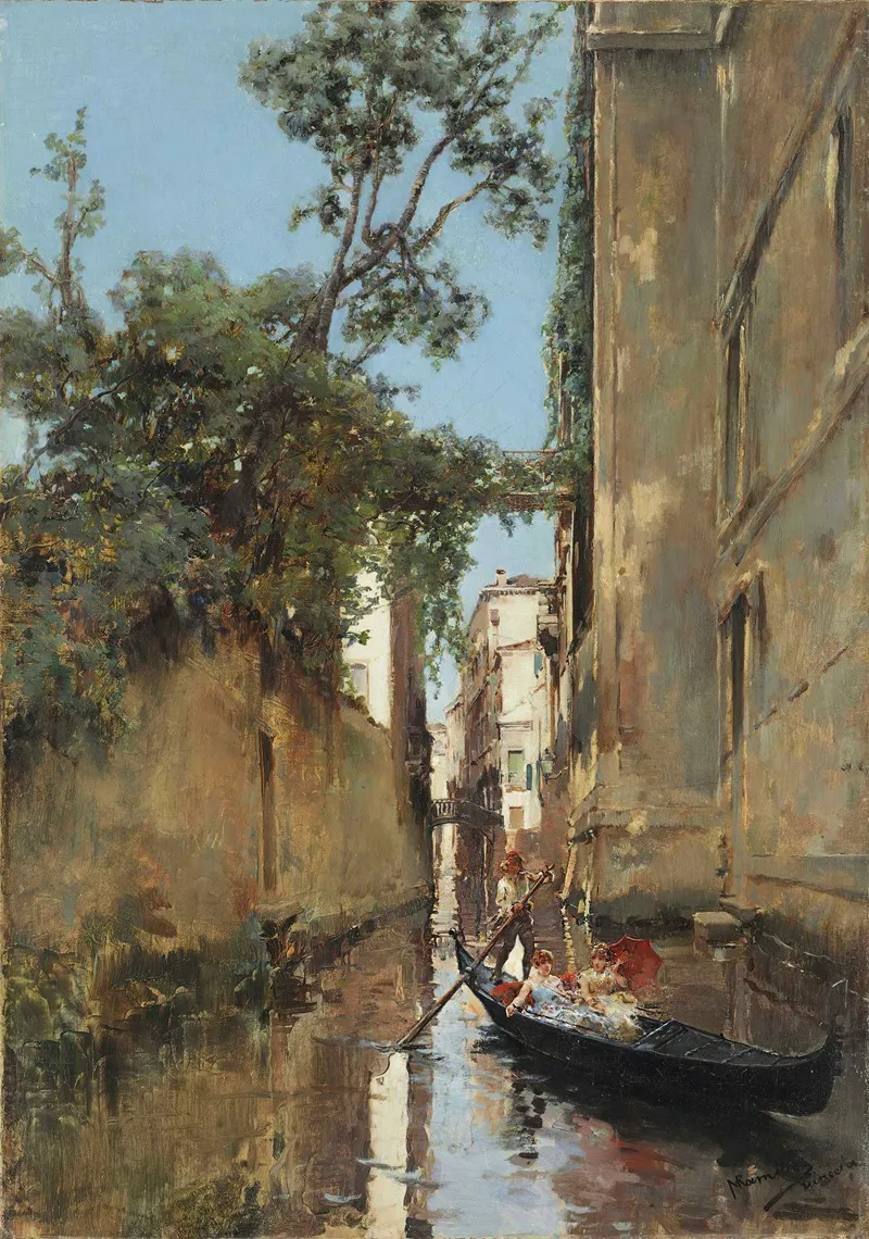 Ladies In A Gondola Venice by Manuel Ramírez Ibáñez - Canvas Print