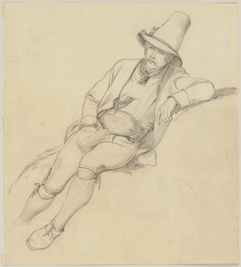 Lagernder Junger Mann In Bayerischer Tracht by Jakob Becker - Canvas Print