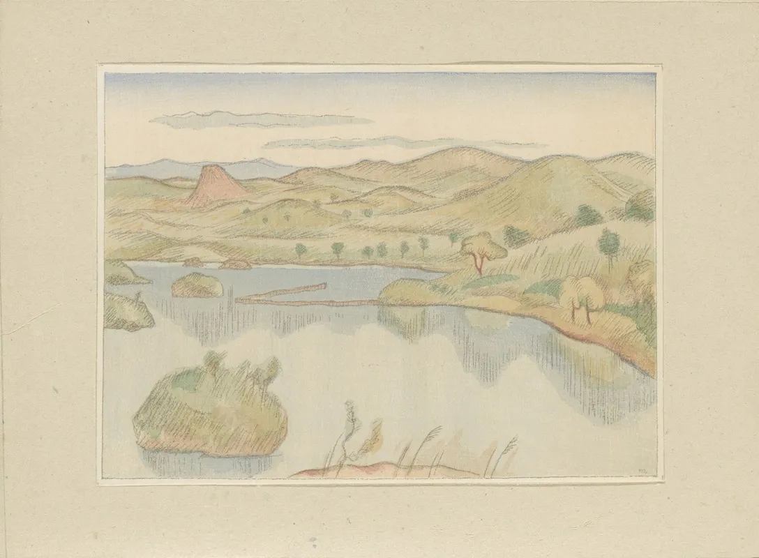 Lake At The Foot Of Bandaisan Mountain by Morita Tsunetomo - Canvas Print