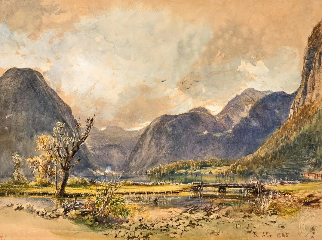 Lake Hallstadt by Rudolf von Alt - Canvas Print