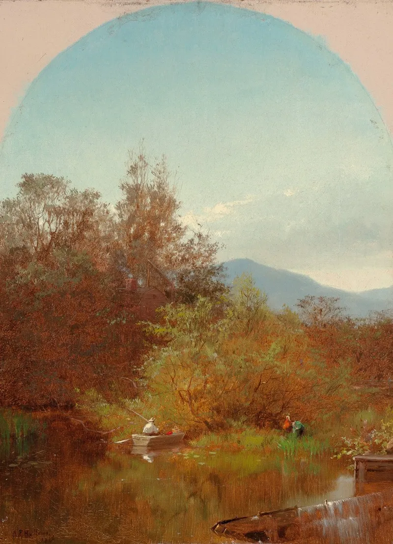 Lake Scene With Fisherman