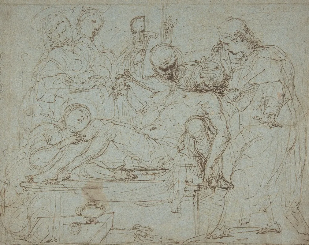 Lamentation Over The Dead Christ At The Foot Of The Cross by Ferraù Fenzoni - Canvas Print