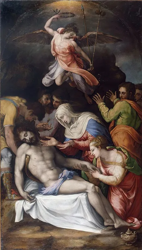 Lamentation Over The Dead Christ by Francesco de' Rossi - Canvas Print