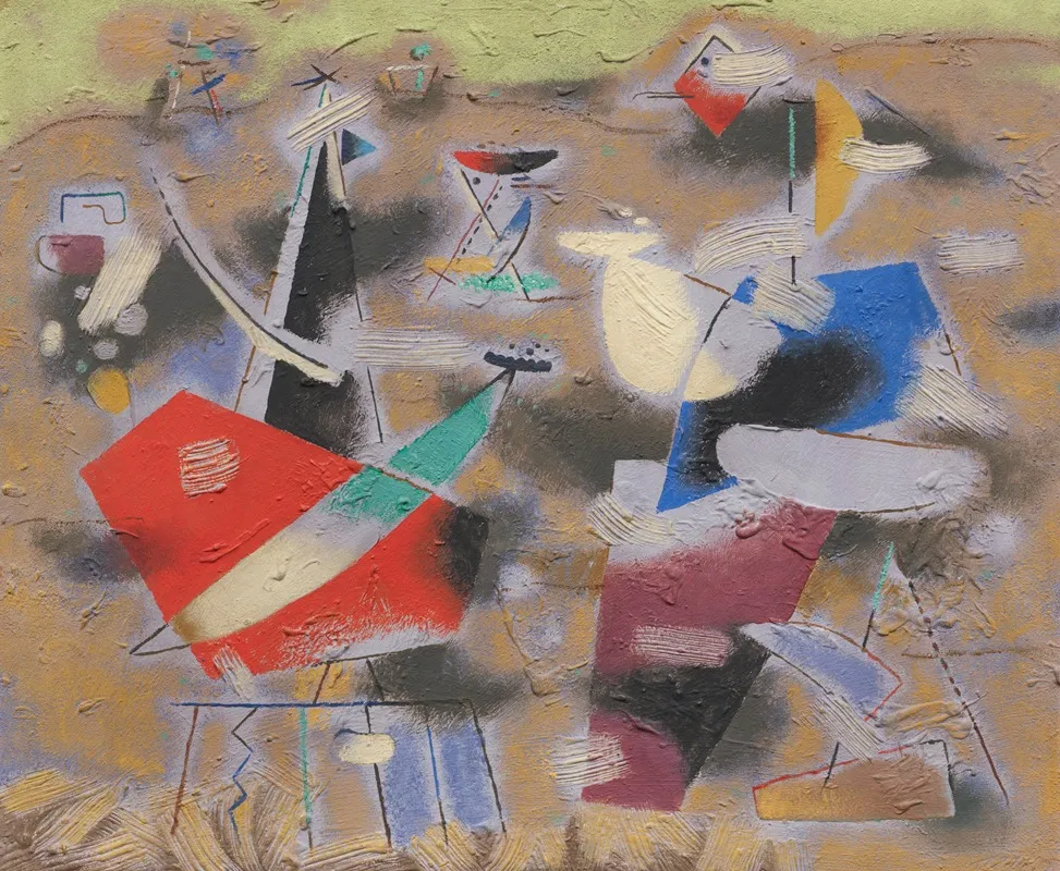 Landliche Komposition Violettes Bild by Willi Baumeister - Canvas Print