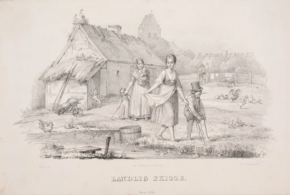 Landlig Skizze by Edvard Lehmann - Canvas Print