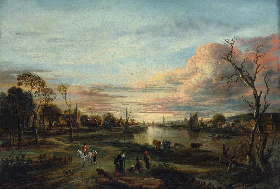 Landscape At Sunset by Aert van der Neer - Canvas Print