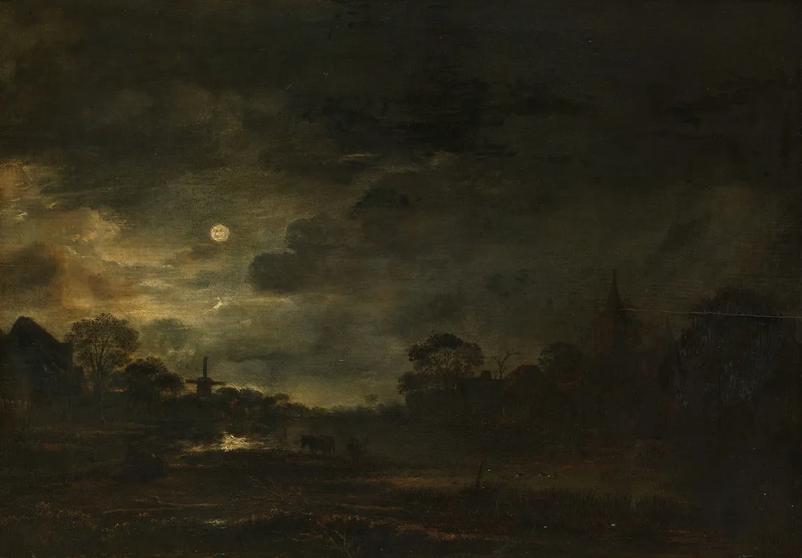 Landscape By Moonlight by Aert van der Neer - Canvas Print