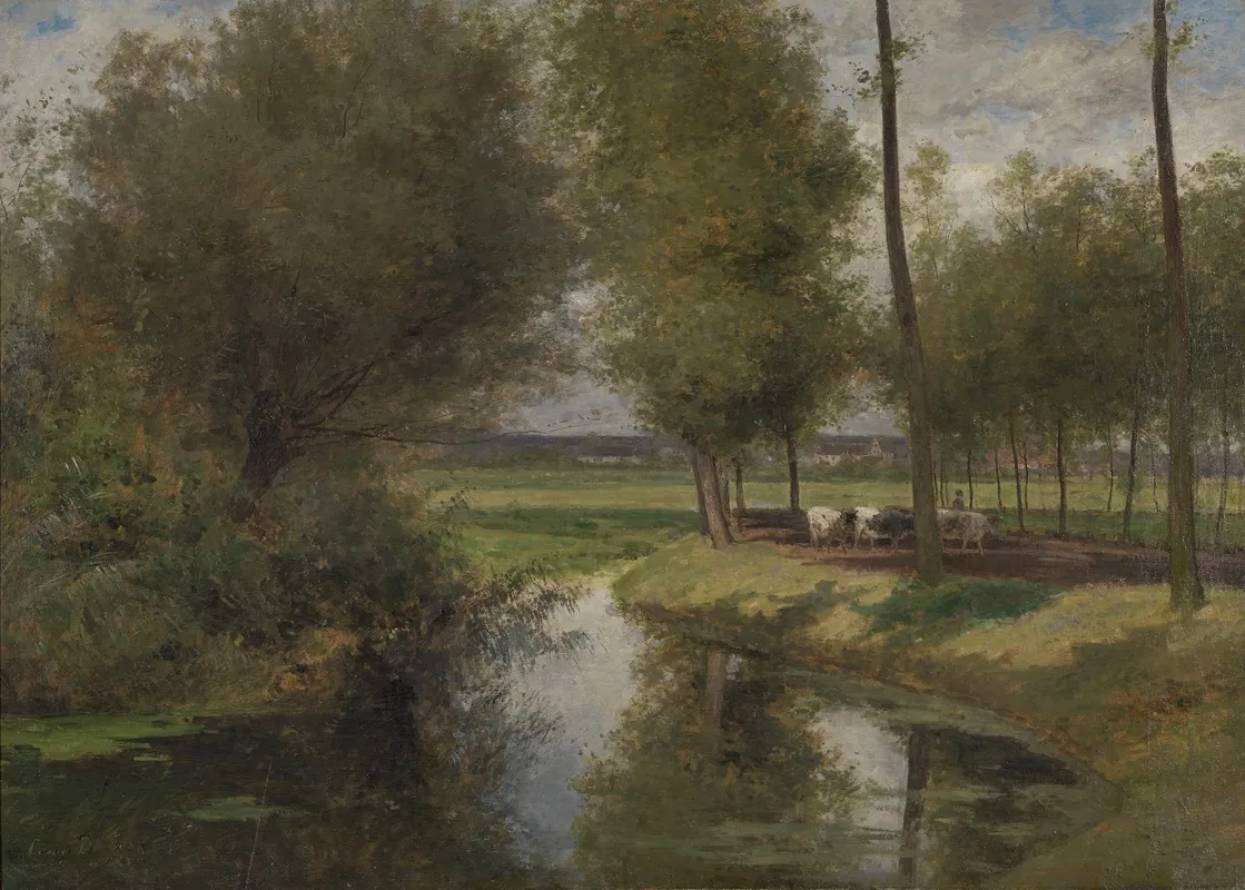 Landscape By The River Lys Or The Road To The Patijntje In Ghent by César De Cock - Canvas Print