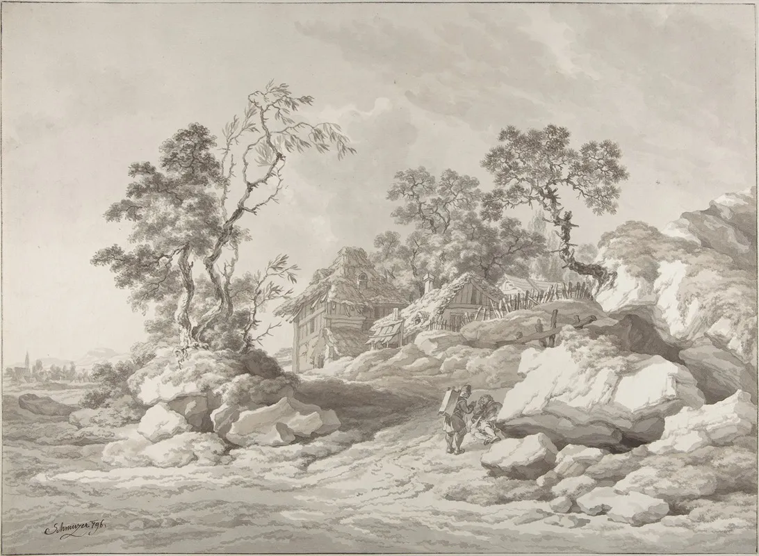 Landscape Near Modling With Figures by Jakob Matthias Schmutzer - Canvas Print