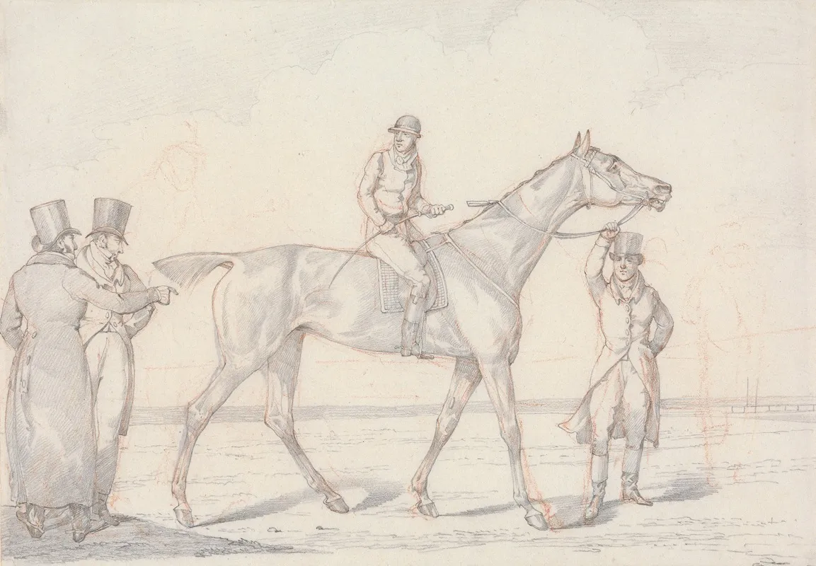 Landscape Scenery No 15 Racehorse With Jockey Up Two Men Discussing The Horse