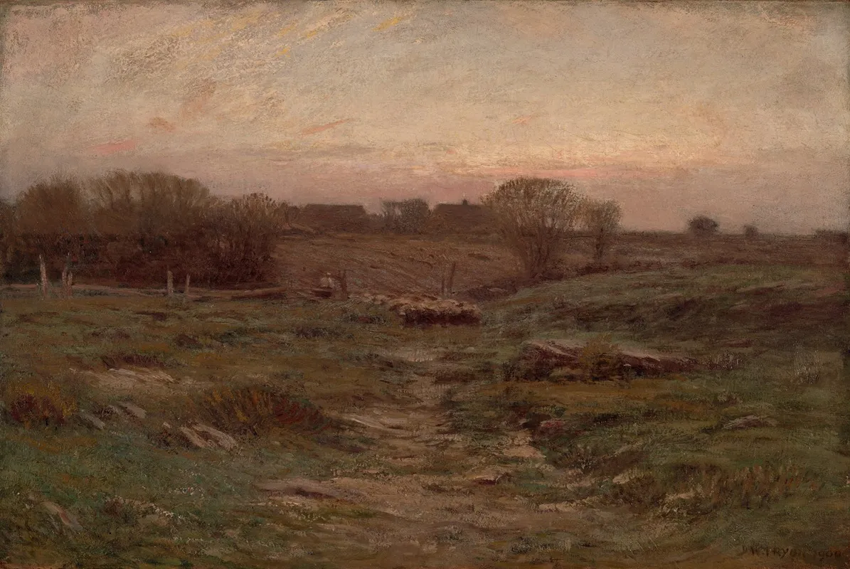 Landscape Sheep In The Valley by Dwight William Tryon - Canvas Print