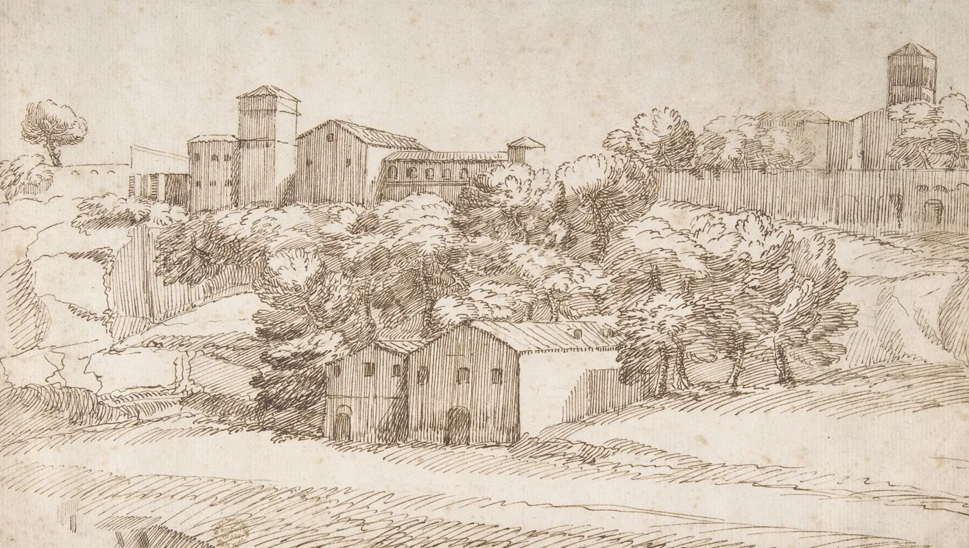 Landscape Study Surburbs Of Rome by Giovanni Francesco Grimaldi - Canvas Print