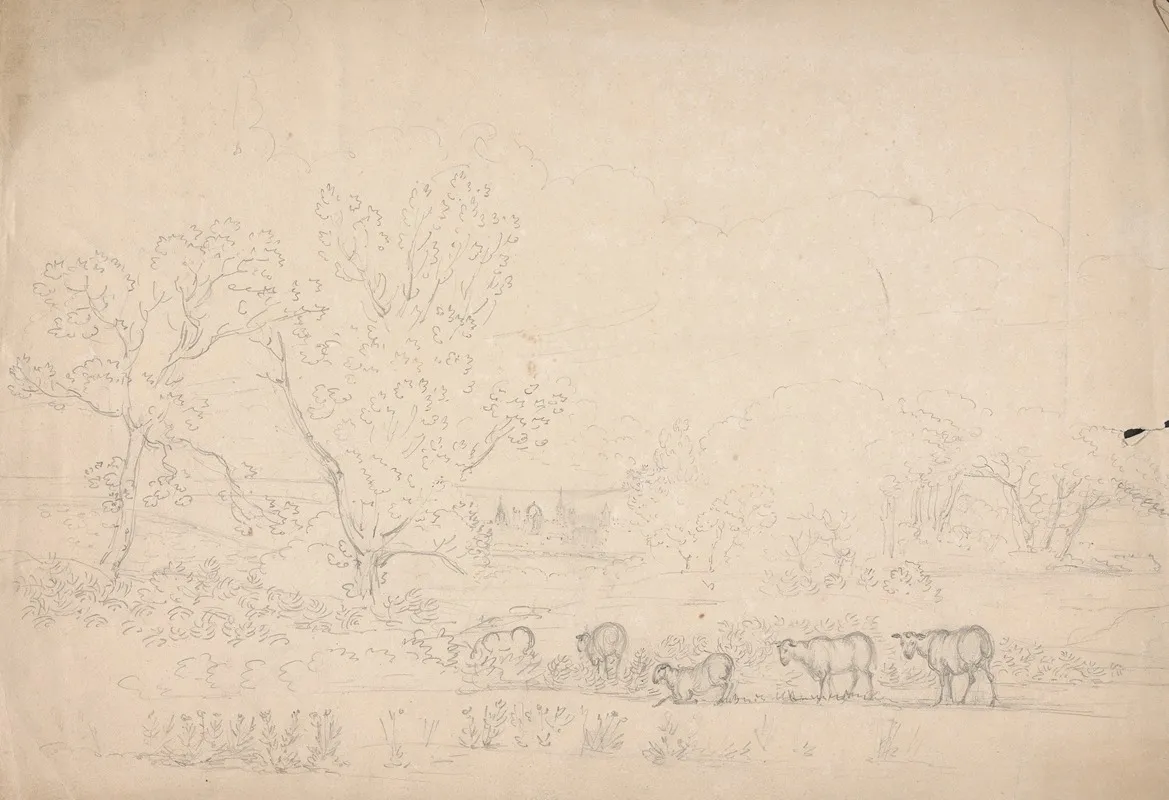 Landscape Study With Sheep Oxford In The Distance by Rev. William Warren Porter - Canvas Print