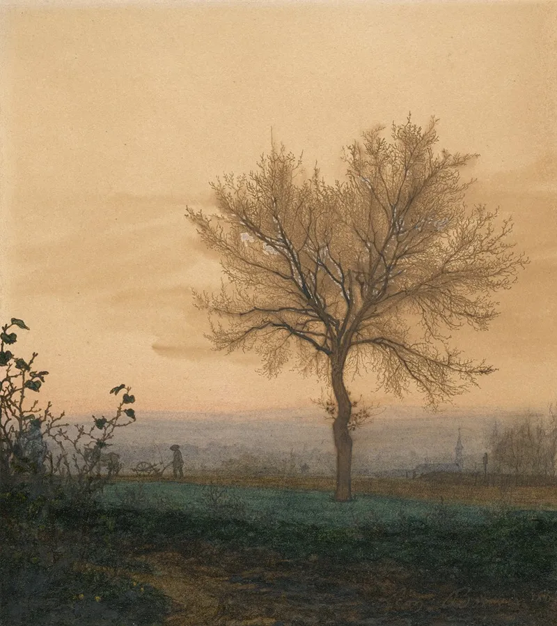 Landscape With A Bare Tree And A Plowman by Léon Bonvin - Canvas Print