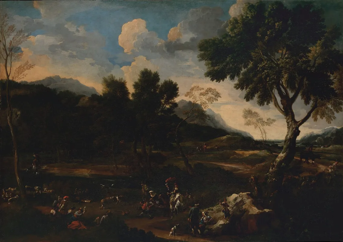 Landscape With A Battle Between Two Rams