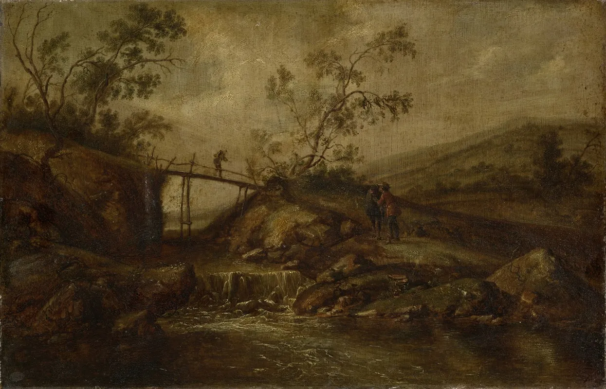 Landscape With A Cascade Bridge And Staffage Figures by François van Knibbergen - Canvas Print