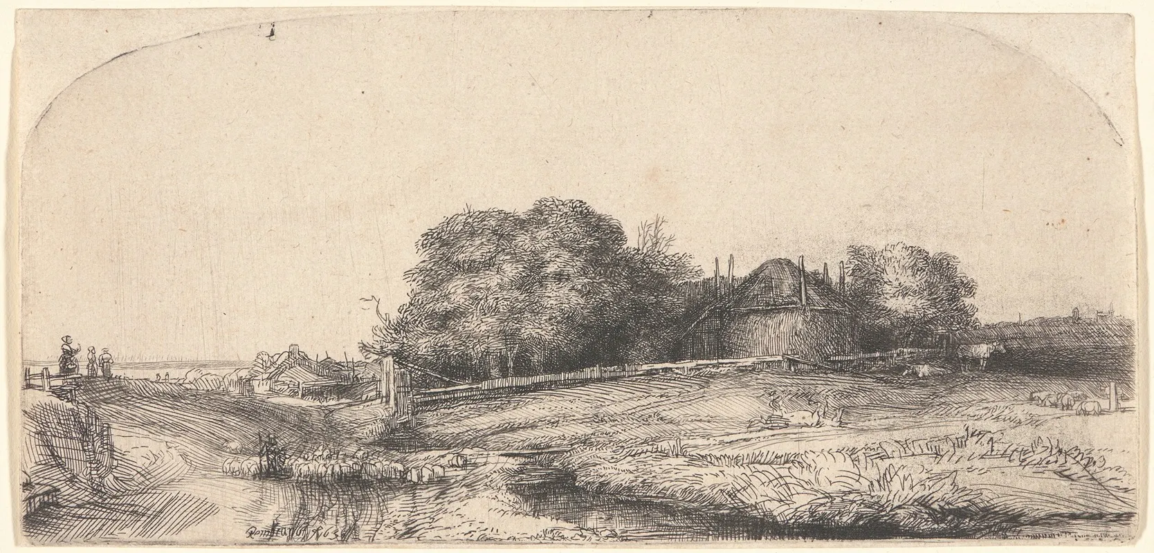 Landscape With A Hay Barn And A Flock Of Sheep by Rembrandt van Rijn - Canvas Print