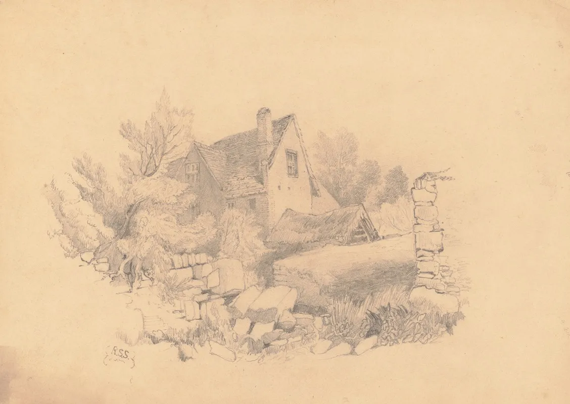 Landscape With A House Hidden Behind Trees And A Stone Wall by Richard Sanger Smith - Canvas Print