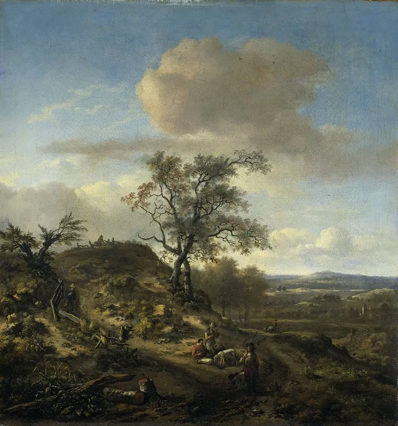 Landscape With A Hunter And Other Figures by Jan Wijnants - Canvas Print