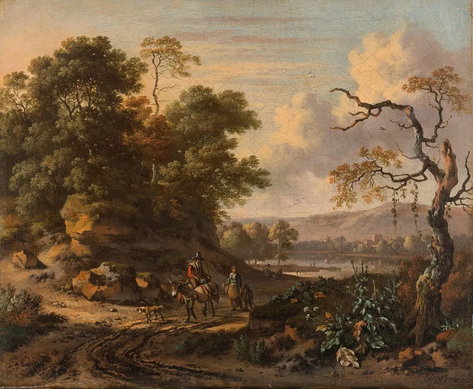 Landscape With A Man Riding A Donkey by Jan Wijnants - Canvas Print