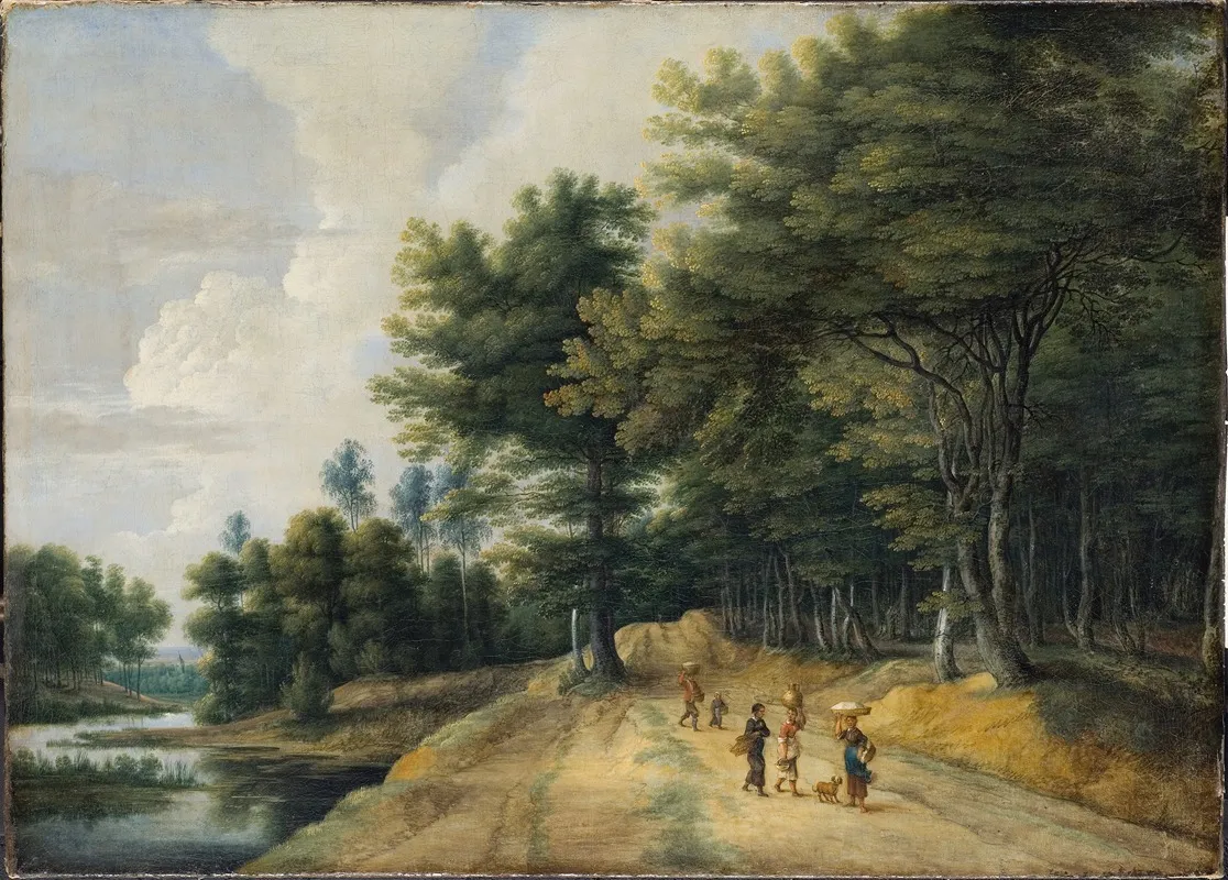 Landscape With A Road Through A Wood Of Beeches by Lucas van Uden - Canvas Print