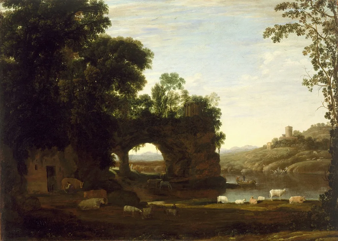 Landscape With A Rock Arch And River by Claude Lorrain - Canvas Print