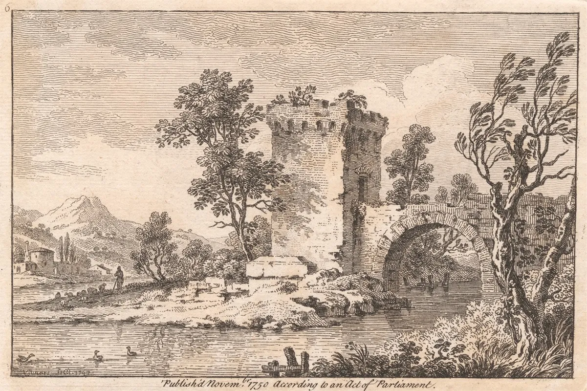 Landscape With A Ruin A River A Shepherd And Sheep 2 by Francois Vivares - Canvas Print