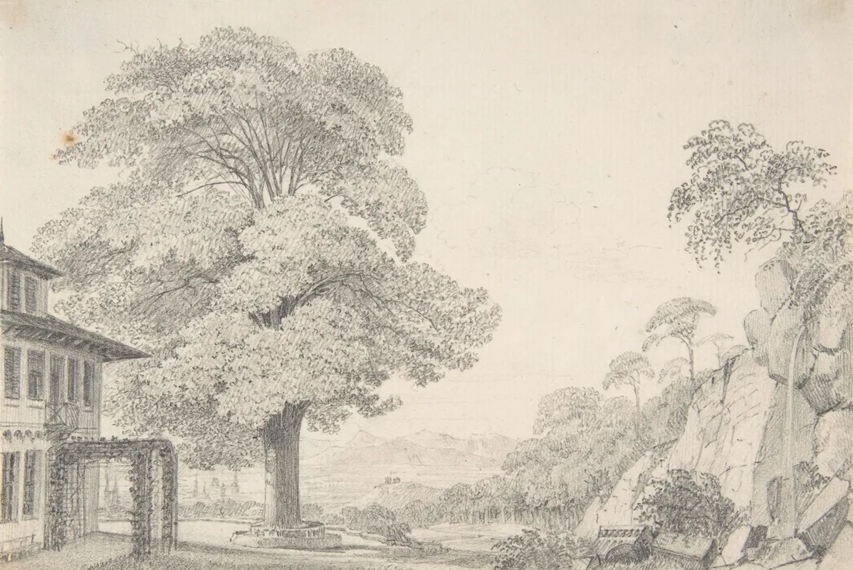 Landscape With A Tree In Front Of A Villa by Eduard Gaertner - Canvas Print