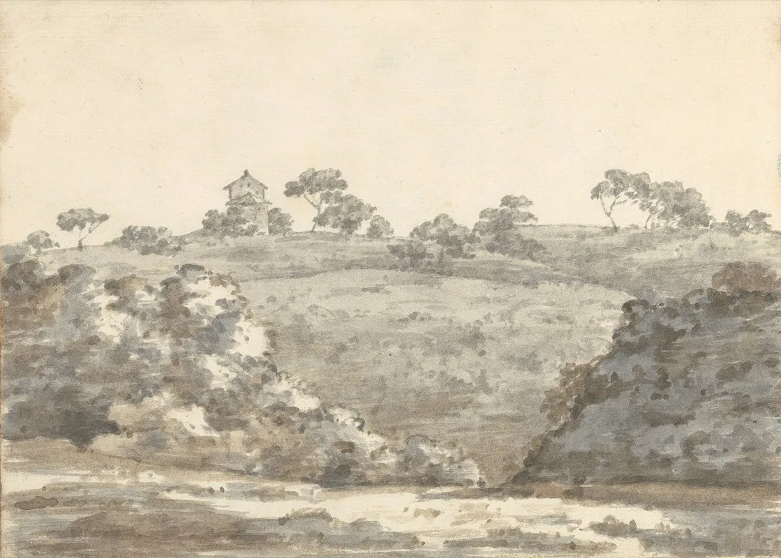 Landscape With A Two Story Building On A Hill