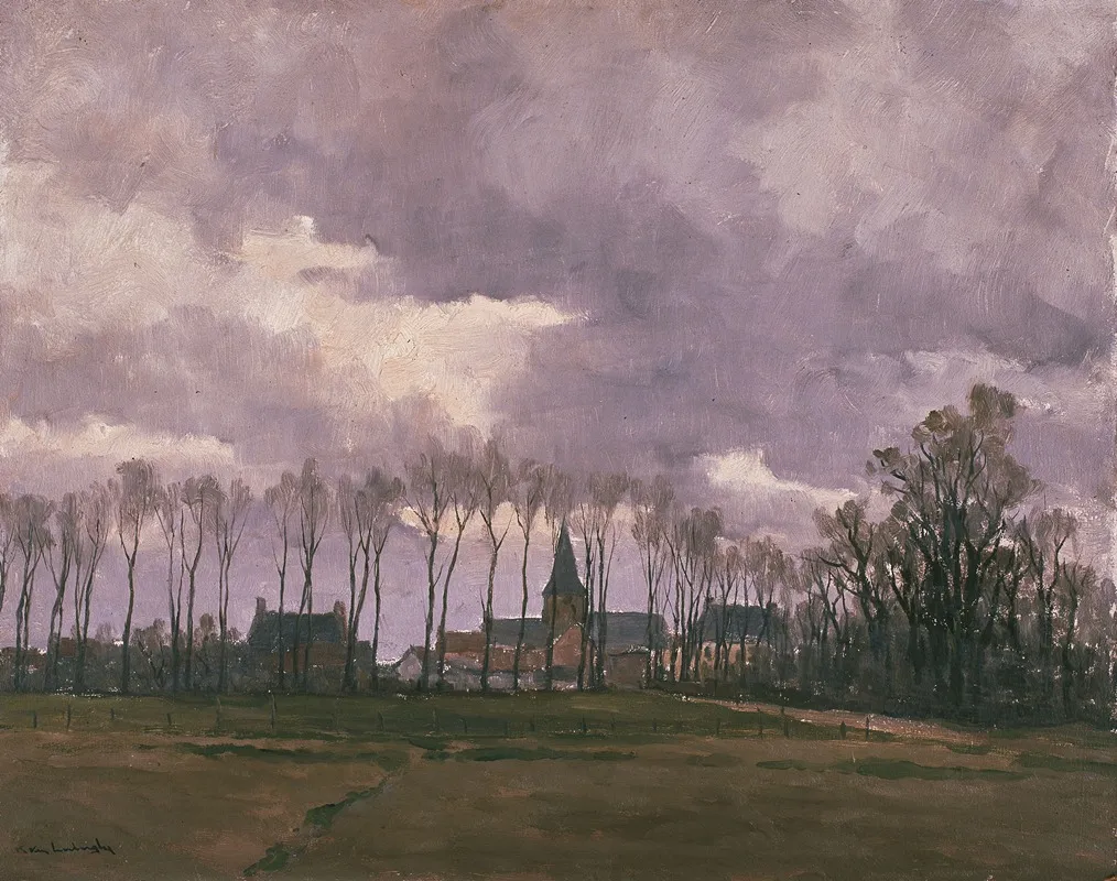 Landscape With A View Of A Village by Karel Van Lerberghe - Canvas Print