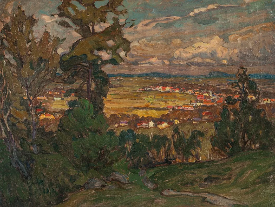 Landscape With A Village Study From North Norway