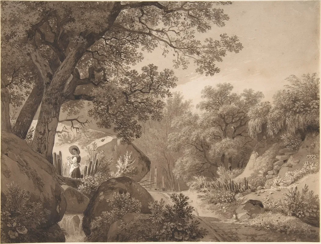 Landscape With A Young Girl At A Waterfall
