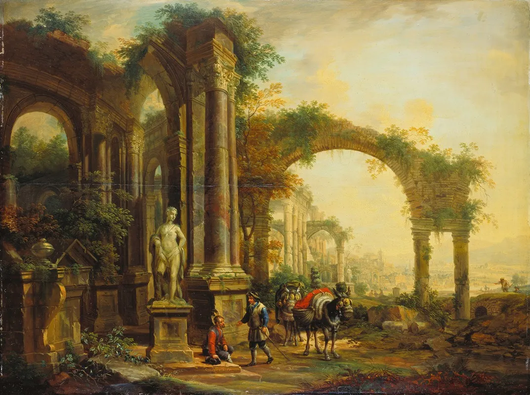 Landscape With Ancient Ruins And Two Pack Mules