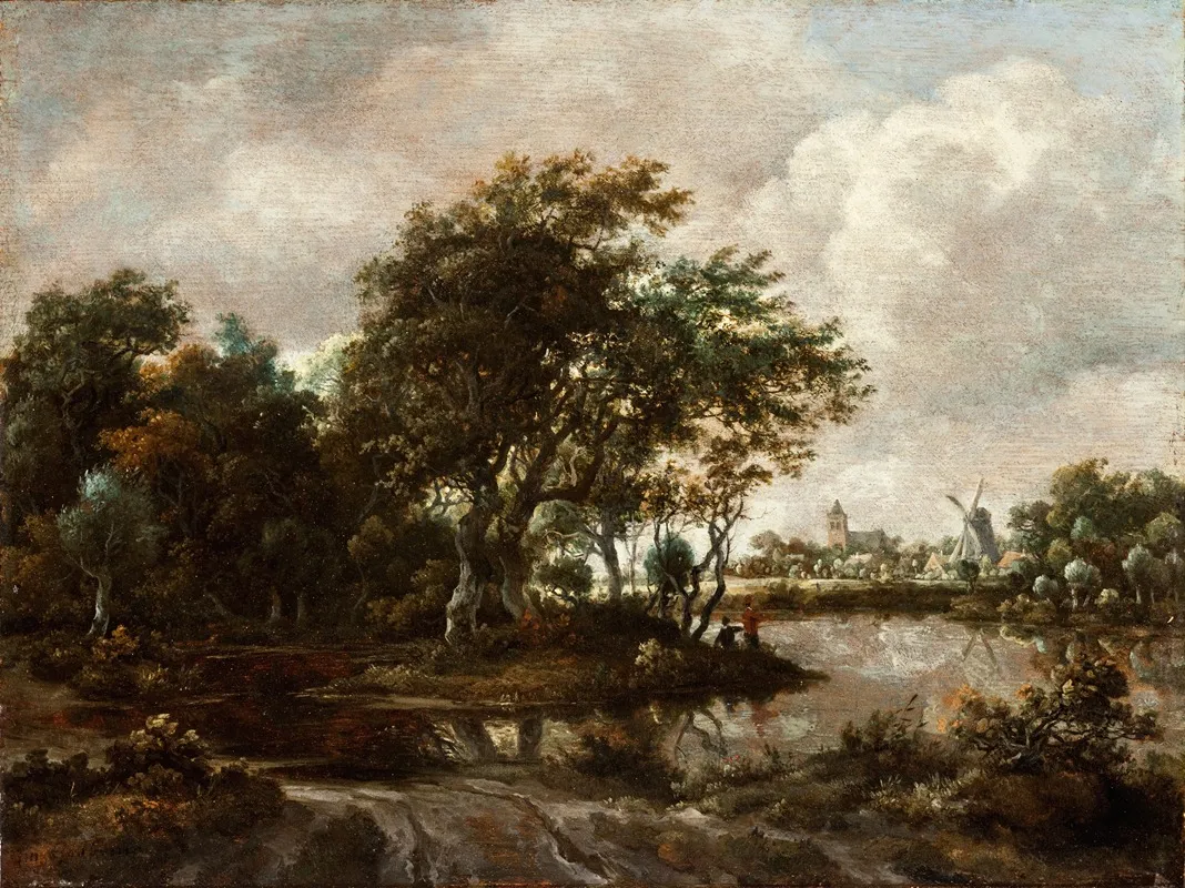 Landscape With Anglers And A Distant Town by Meindert Hobbema - Canvas Print